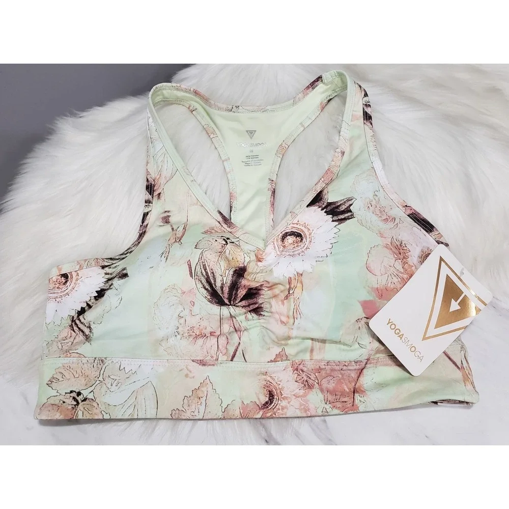 NWT Yogasmoga MEDIUM Sports Bra MEDIUM GYM ATHLETIC BOTANICAL FLORAL BOHO